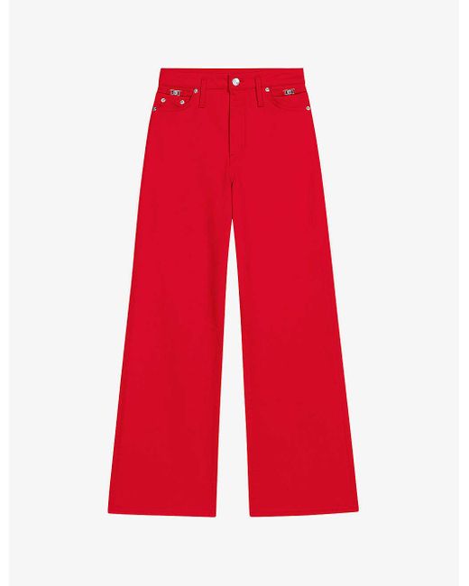 Maje Red Clover-embellished Wide-leg High-rise Stretch-denim Jeans