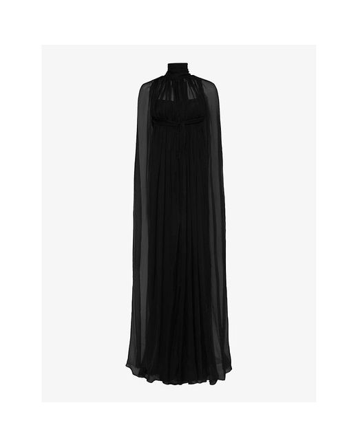Alberta Ferretti Black High-neck Cape-overlay Crepe Maxi Dress