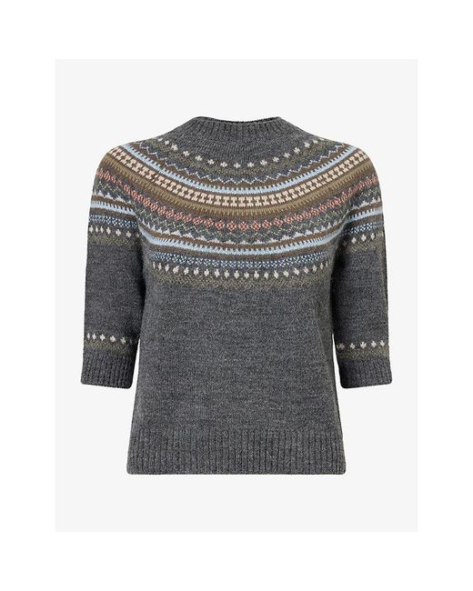 Weekend by Maxmara Gray Fair-Isle Round-Neck Wool Jumper