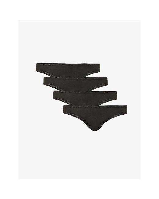 Stripe & Stare Black Low-Rise Pack Of Four Stretch-Modal Thongs