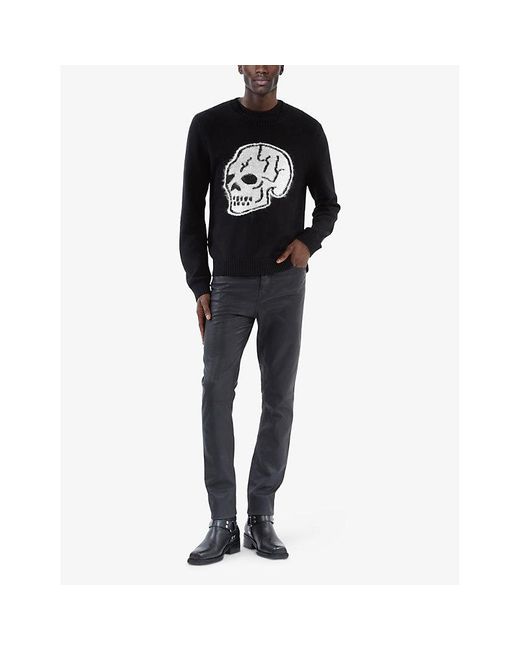 The Kooples Black Skull-Motif Crewneck Cotton Jumper for men