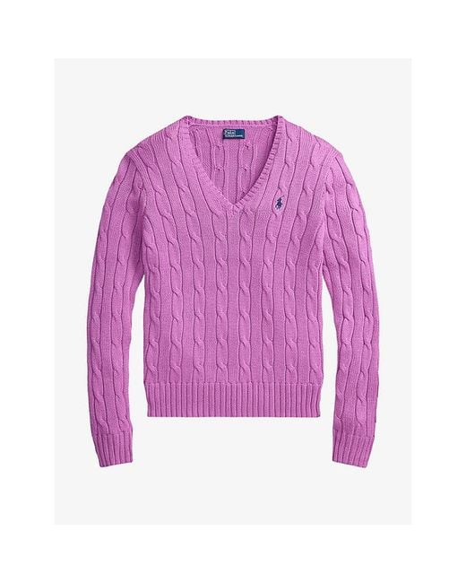 Polo Ralph Lauren Purple Kimberly Cable-Knitted Cotton Jumper
