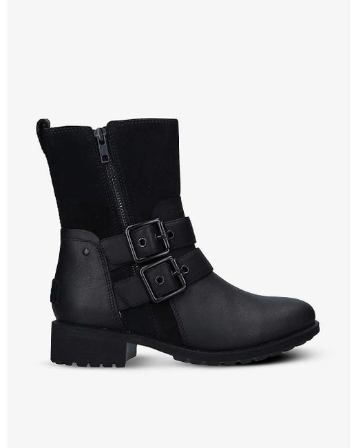 Ugg Black Wilde Suede & Leather Combat Boots
