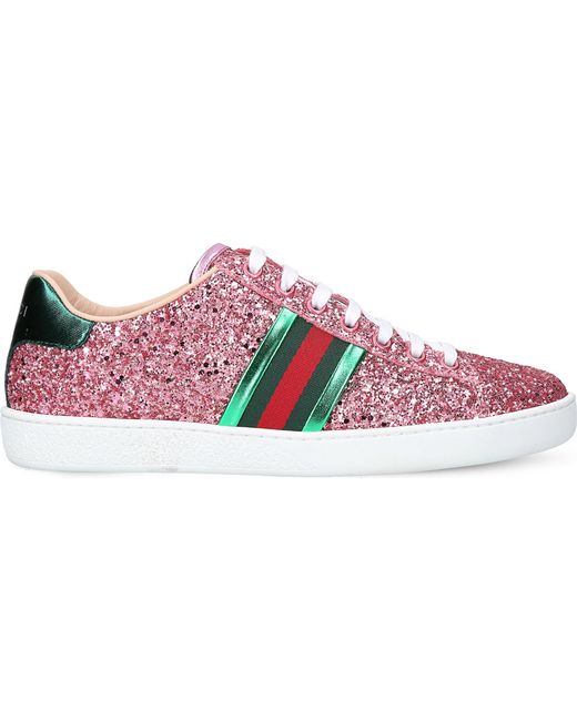 Gucci Pink New Ace Striped Glitter Trainers