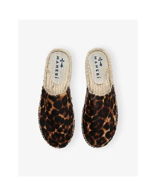 Manebí Brown Leopard-Print Calf-Hair Leather Mules