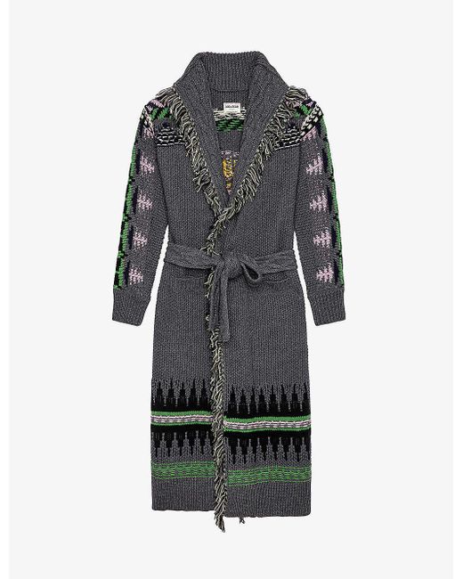 Zadig & Voltaire Gray Ellina Horse-motif Wool Coat