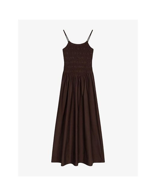 OMNES Brown Paulina Smocked Cotton-Poplin Maxi Dress