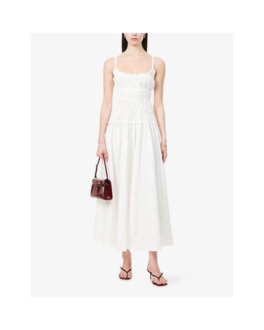 Dissh Toby Shirred Cotton-Poplin Midi Dress in White | Lyst