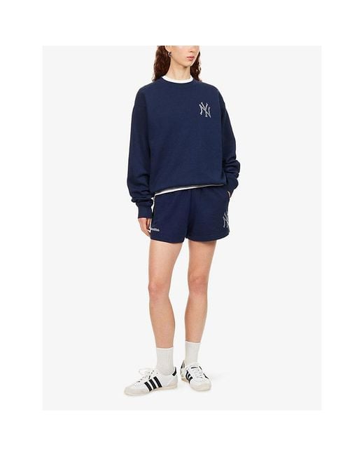 Sporty & Rich Blue For '47 X The New York Yankees Krystal Disco Cotton-Fleece Track Shorts