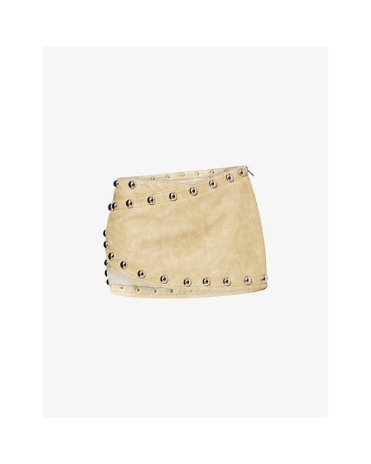 Jaded London Natural Studded Wrap-Over Faux Leather Mini Skirt