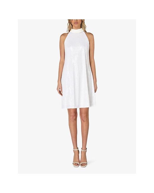 Ro&zo White Sequin-embellished A-line Stretch-woven Mini Dress