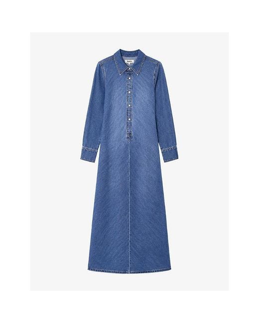 Ro&zo Blue Bias-Cut Denim Maxi Dress