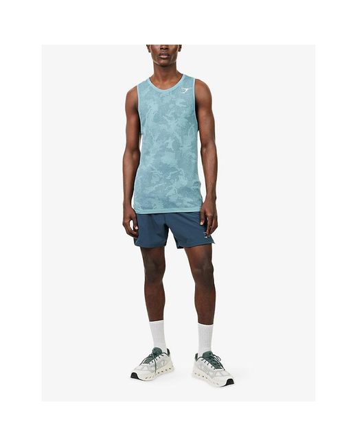 GYMSHARK Blue Geo Seamless Stretch-Woven Tank Top for men