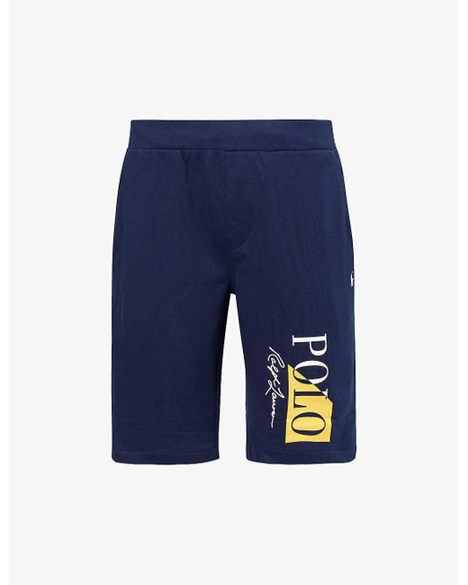 Polo Ralph Lauren Blue Logo Text-print Cotton-blend Jersey Short for men