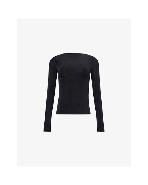 Peachy Den Black Kylie Long-Sleeve Stretch-Woven Top
