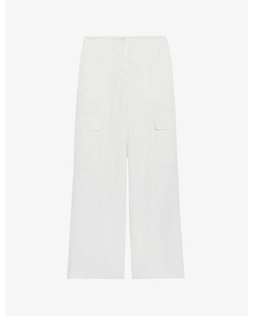 Claudie Pierlot White Patch-pocket Straight-leg Mid-rise Stretch-cotton Trousers