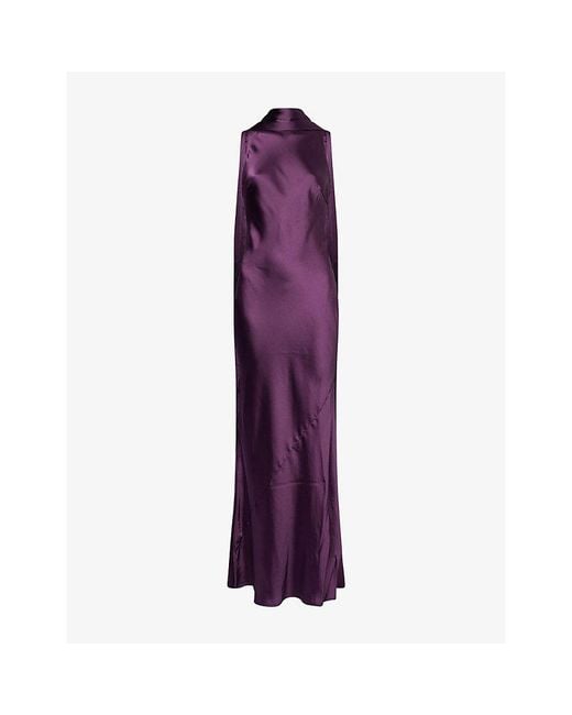 pretty lavish silk dress Pretty Lavish Scarf Detail V-neck Deep Cuffs Satin Maxi Dress in Pink