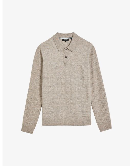 Ted Baker Synthetic Patter Textured-knitted Long-sleeve Polo in Brown ...