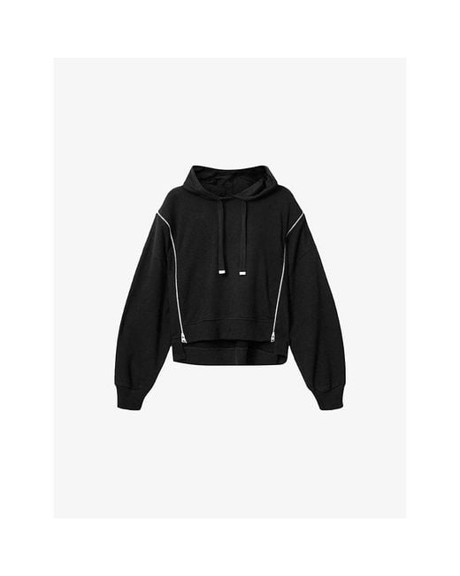 AllSaints Black Ciara Side-Zip Relaxed-Fit Cotton Hoody