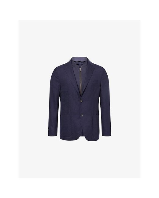 Corneliani Blue Contrast-Panel Notch-Lapels Wool Blazer for men