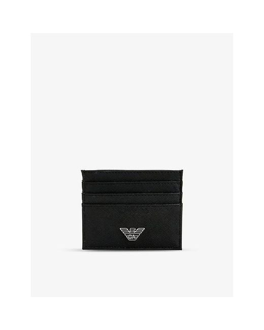 Emporio Armani Black Logo-Embellished Faux-Leather Card Holder for men
