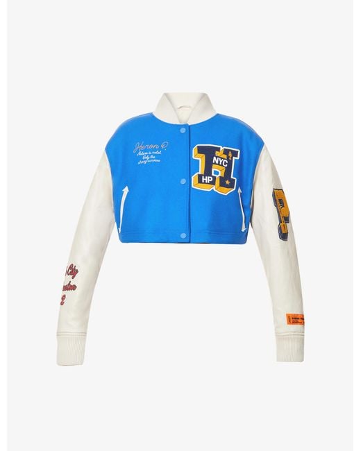 Heron Preston Brand-patch Wool-blend Varsity Jacket in Blue | Lyst
