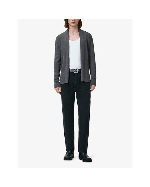 AllSaints Gray Mode Ramskull-Embroidered Merino-Wool Cardigan for men