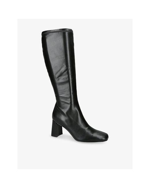 Steve Madden Black Holly Vegan-Leather Heeled Knee-High Boots