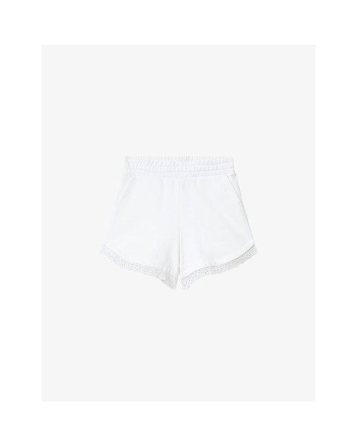 AllSaints White Lele Lace-Trim Cotton-Jersey Shorts
