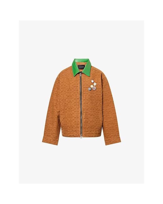 COACH Brown X Brain Dead Badge-Embellished Monogram-Pattern Cotton Jacket