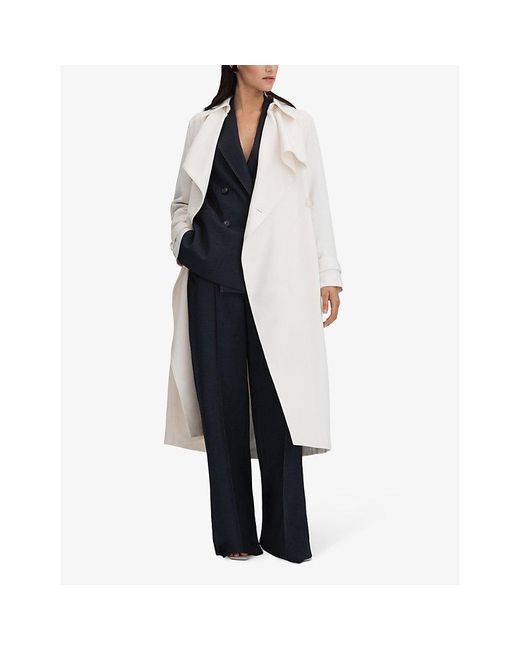 Reiss White Etta Self-tie Double-breasted Woven Trench