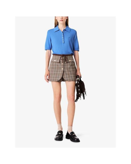 Maje Brown Checked Layered-Effect Cotton And Wool-Blend Shorts