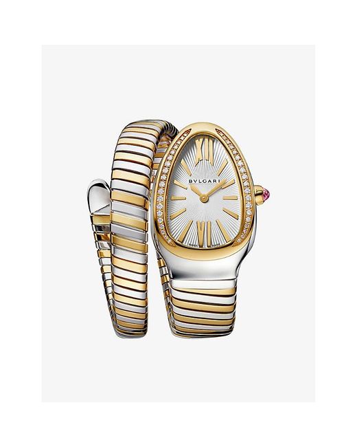BVLGARI Metallic Serpenti Tubogas 18Ct- Stainless Steel And Brilliant-Cut Diamond Quartz Watch