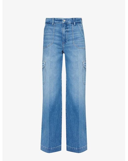 PAIGE Blue Harper 30' Wide-leg High-rise Stretch-denim Cargo Jeans