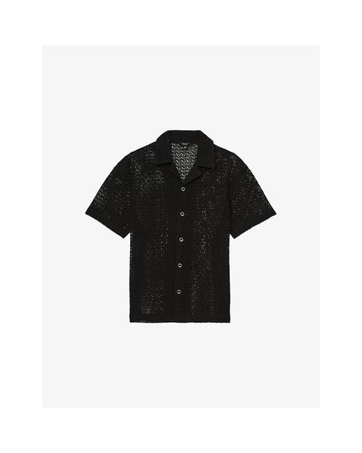 Reiss Black Sterling Crocheted Cotton-Blend Shirt for men