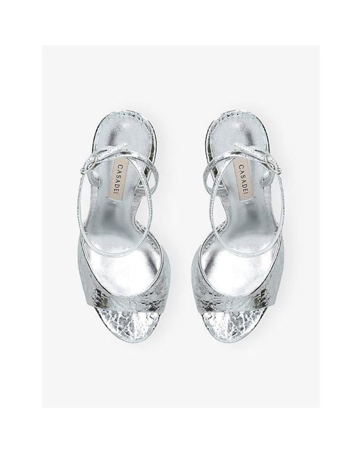 Casadei White Blade 100 Metallic-Leather Heeled Sandals