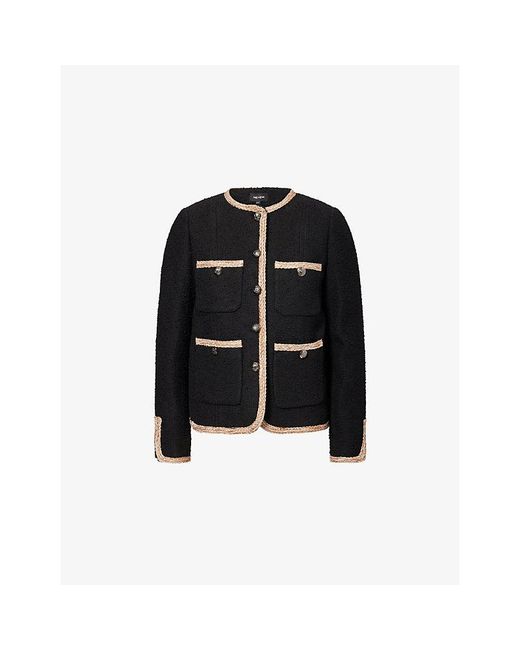 ME+EM Black Straight-Fit Statement-Trims Cotton Jacket