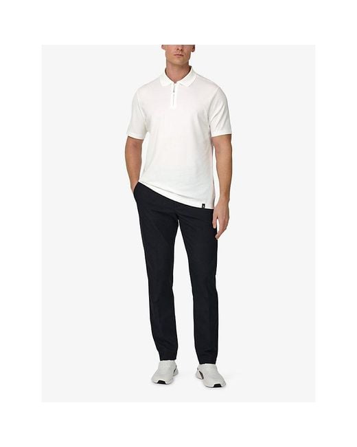 Boggi White High-Performance Short-Sleeve Zip S-Cafè Yarn Cotton Piqué Polo Shirt for men