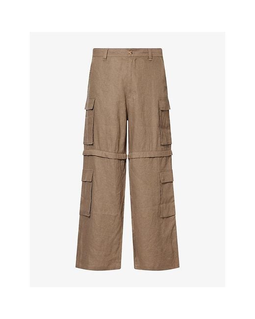 1886 Natural Zip-Off Linen Cargo Trousers for men