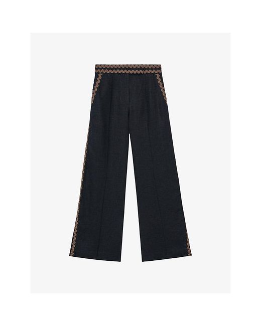 Reiss Blue Mila Wide-Leg High-Rise Linen Trousers