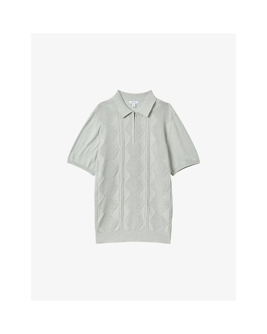 Reiss Gray Tropic Diamond-weave Knitted Polo Shirt for men