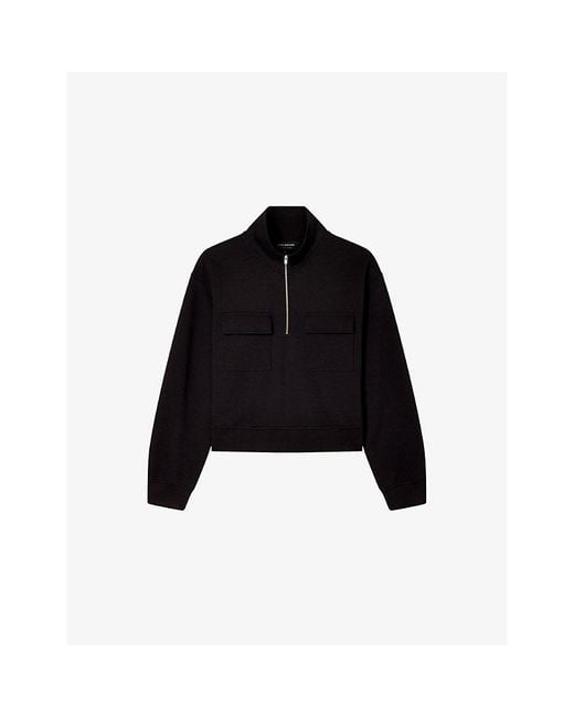 Whistles Black Funnel-Neck Quarter-Zip Cotton-Blend Sweatshirt