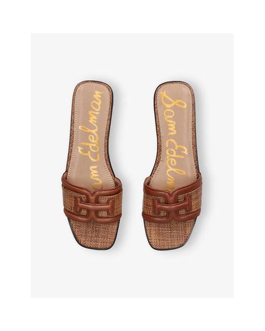 Sam Edelman Brown Irina Branded-Strap Leather And Woven Sandals
