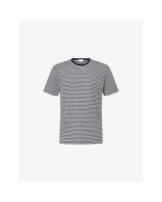 Sunspel Blue Striped Crewneck Cotton T-Shirt for men