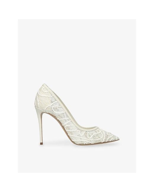 Casadei White Julia 100 Lace Heels