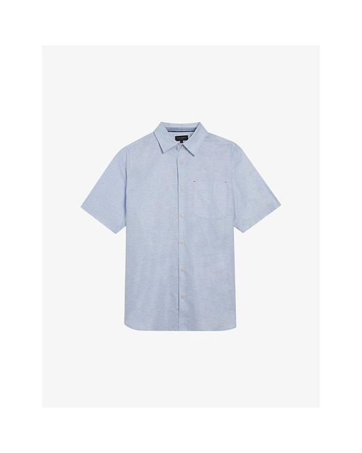 Ted Baker Blue Palomas Regular-fit Short-sleeve Linen And Cotton-blend Shirt for men