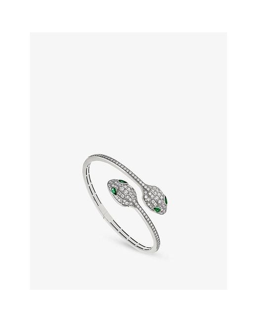 BVLGARI White Serpenti 18Ct- And 1.72Ct Brilliant-Cut Diamond Bangle Bracelet