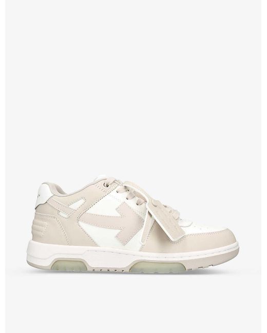 Off-White c/o Virgil Abloh Natural Out Of Office Logo-embroidered Leather Low-top Trainers for men