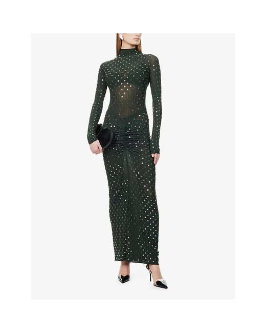 Alaa Studded Draped Woven-Blend Maxi Dress in Green | Lyst