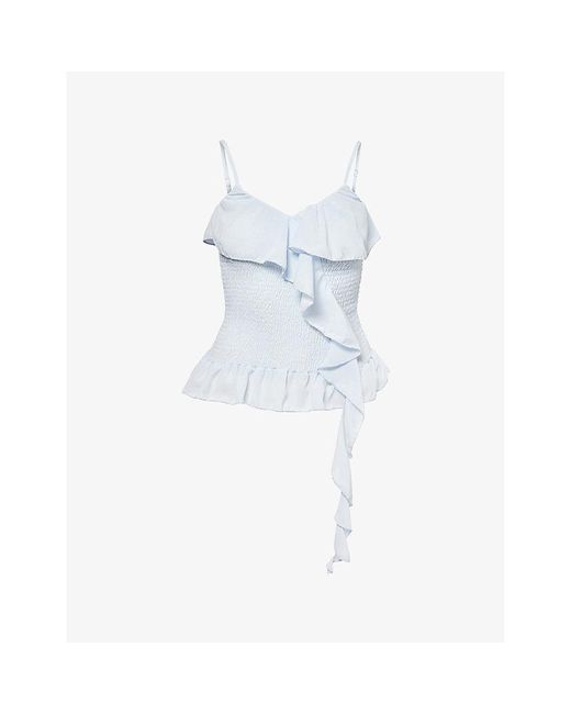 Amy Lynn Blue Stefania Ruffle Shirred Chiffon Top
